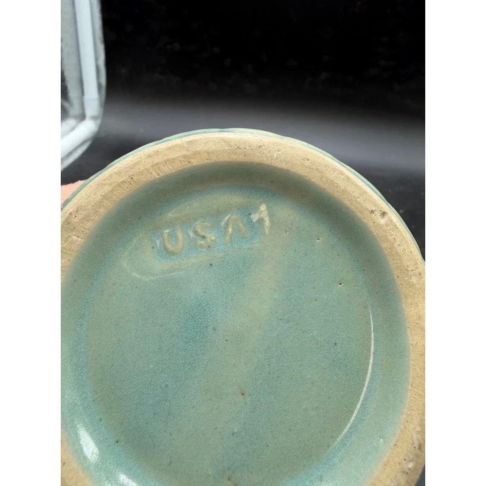 Vintage USA 1 Basketweave Stoneware Crock Sage Green Ceramic Planter Pot